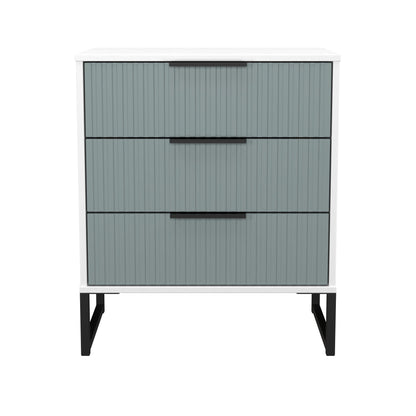 Fluted Chest of Drawers Teal & White 3 Drawers 76cm