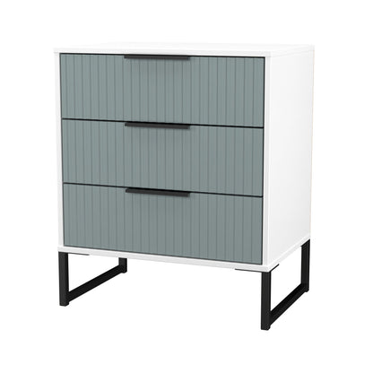 Fluted Chest of Drawers Teal & White 3 Drawers 76cm