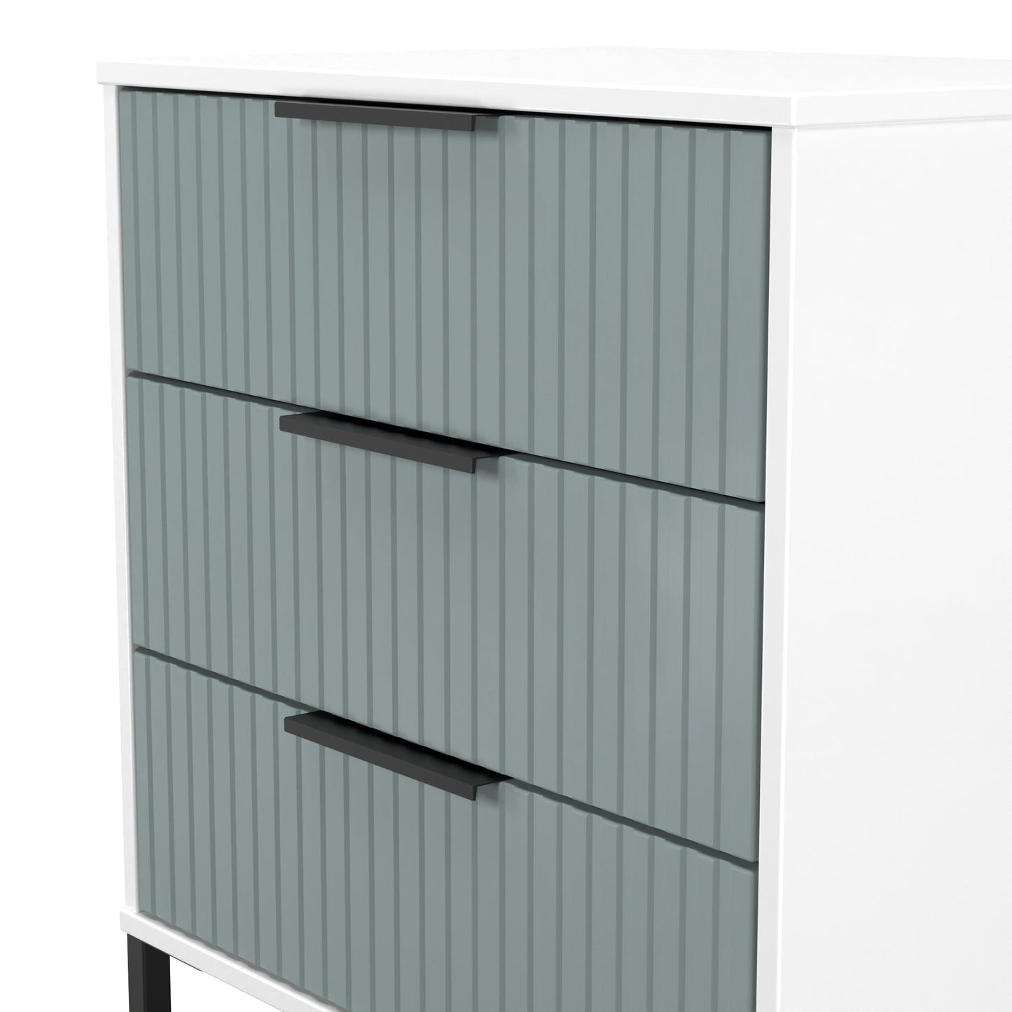 Fluted Chest of Drawers Teal & White 3 Drawers 76cm