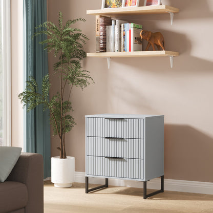 Fluted Chest of Drawers Light Blue 3 Drawers 76cm