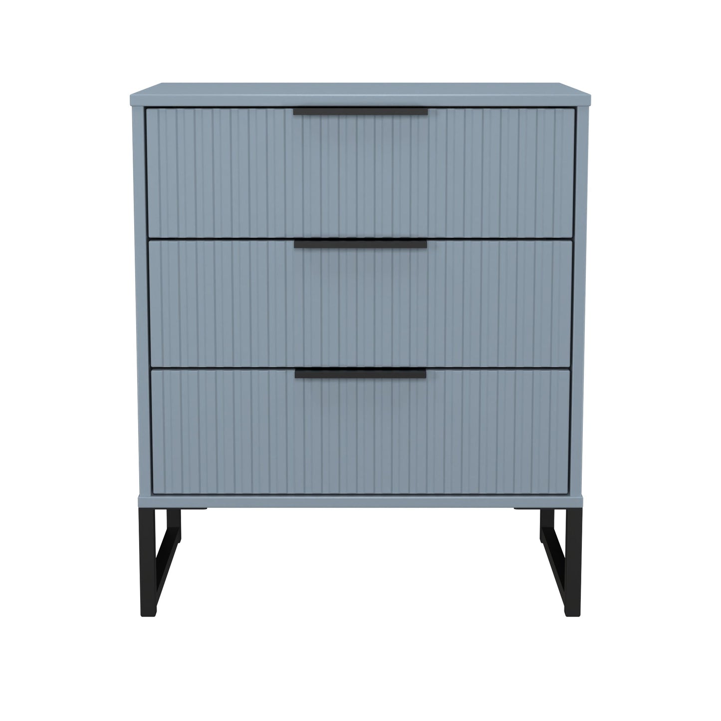 Fluted Chest of Drawers Light Blue 3 Drawers 76cm