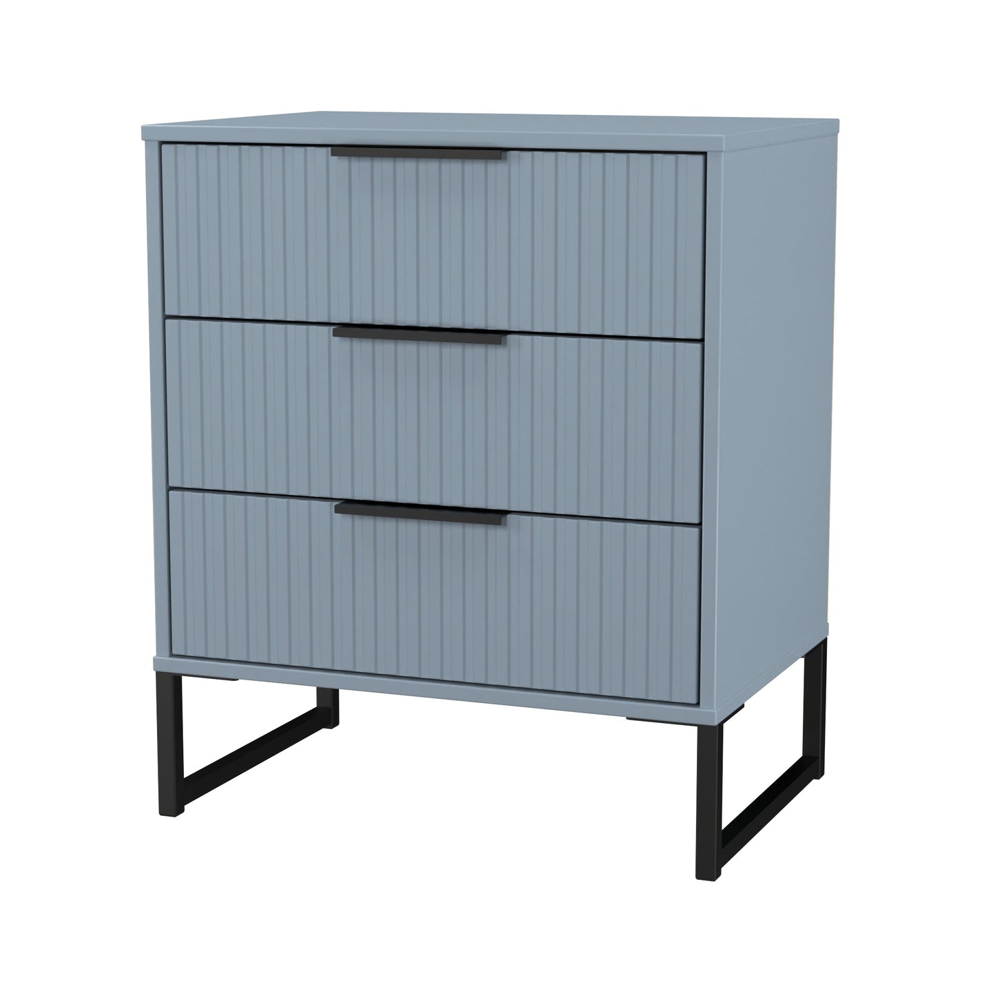 Fluted Chest of Drawers Light Blue 3 Drawers 76cm