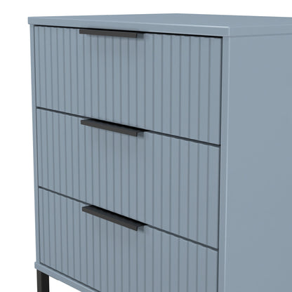 Fluted Chest of Drawers Light Blue 3 Drawers 76cm