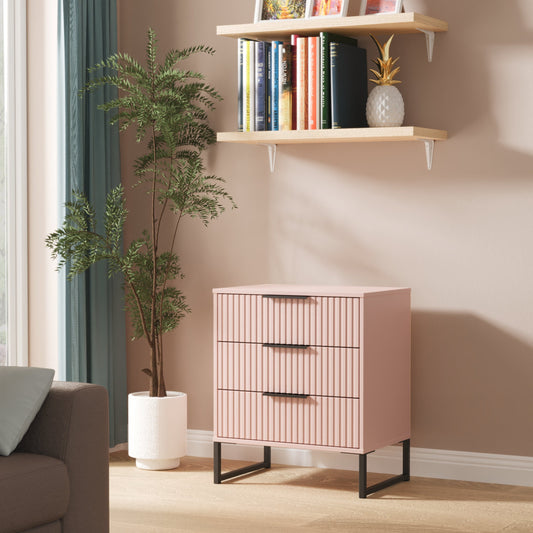 Fluted Chest of Drawers Pink 3 Drawers 76cm