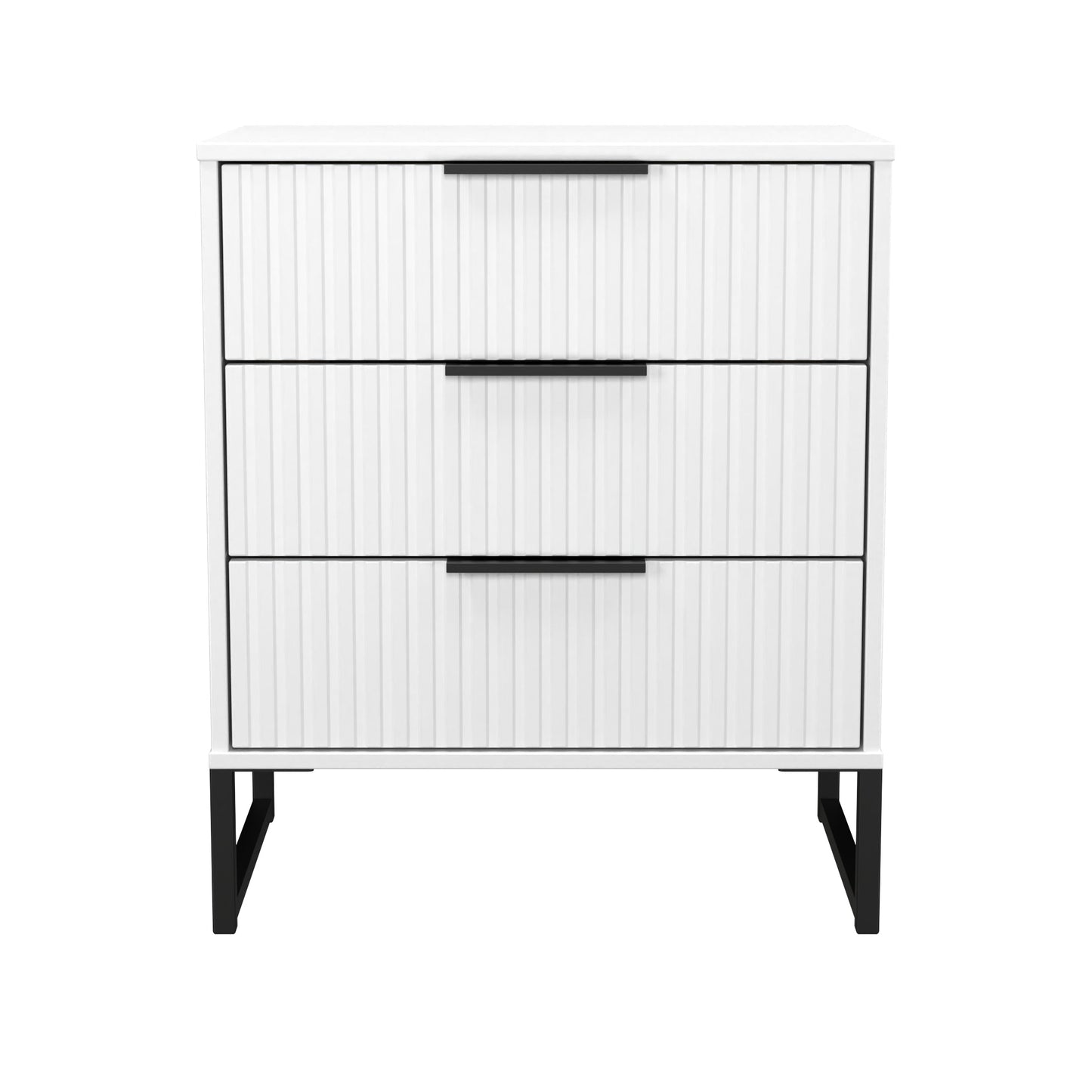 Fluted Chest of Drawers White 3 Drawers 76cm