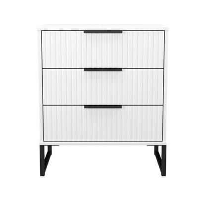 Fluted Chest of Drawers White 3 Drawers 76cm