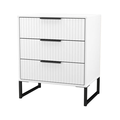 Fluted Chest of Drawers White 3 Drawers 76cm