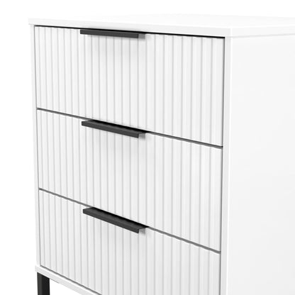 Fluted Chest of Drawers White 3 Drawers 76cm