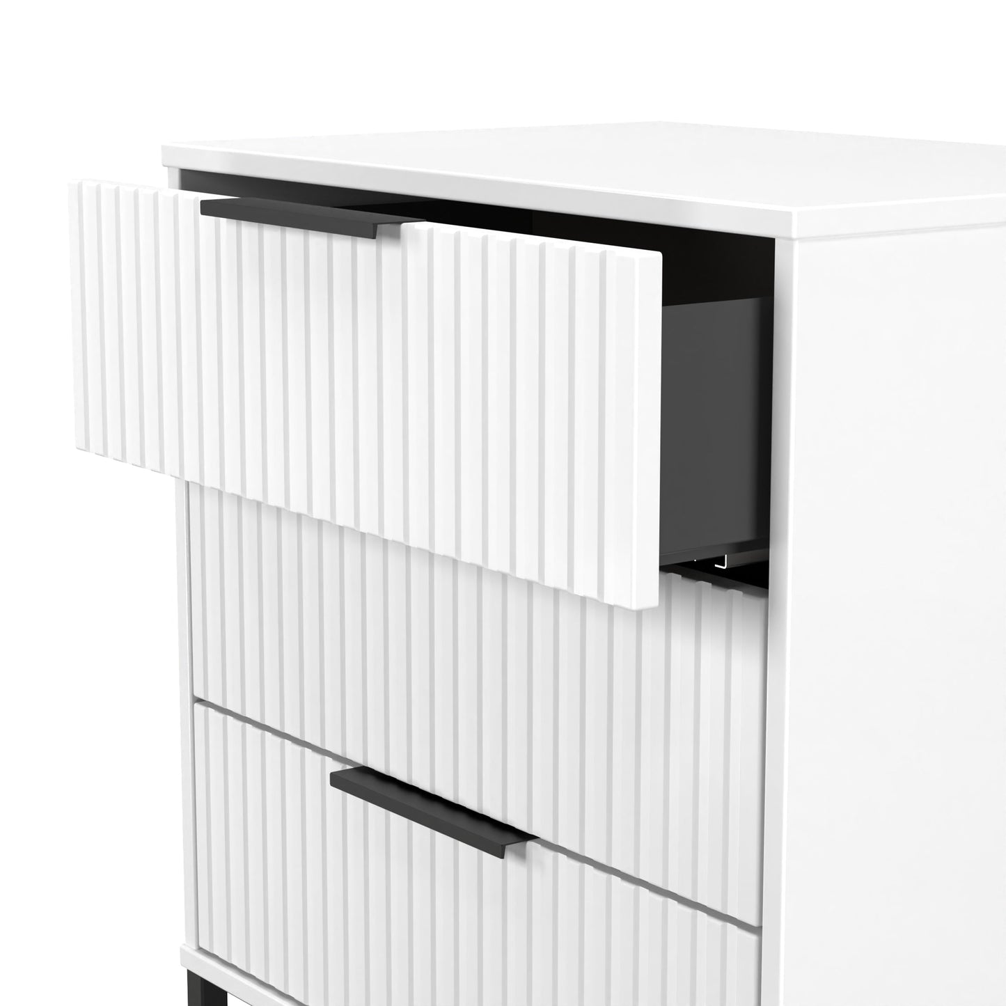 Fluted Chest of Drawers White 3 Drawers 76cm