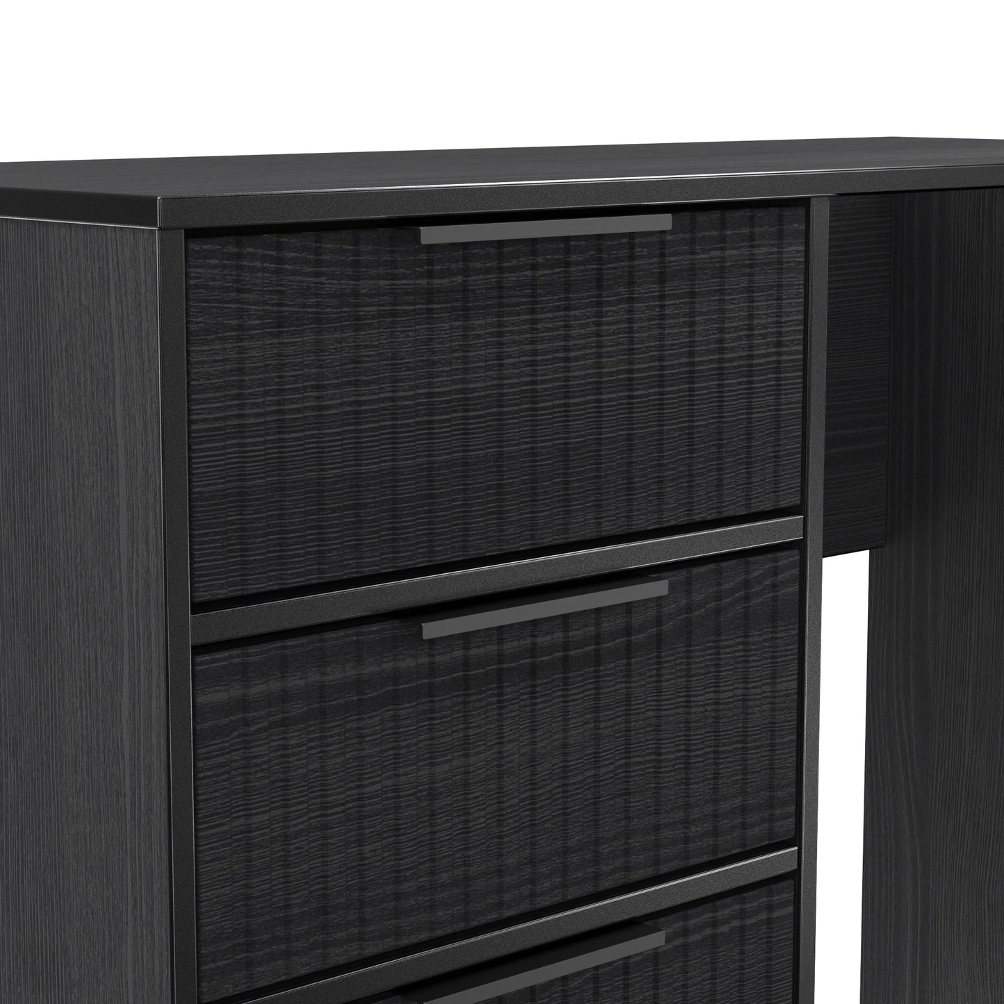 Fluted Desk Black 4 Drawers 97cm