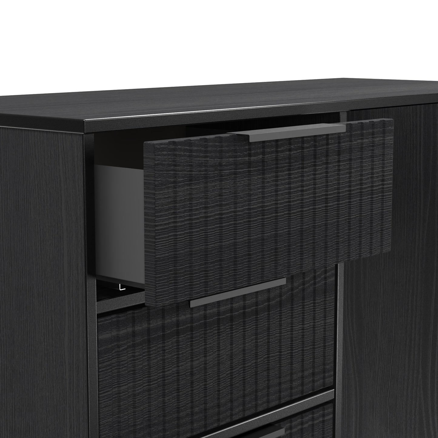 Fluted Desk Black 4 Drawers 97cm