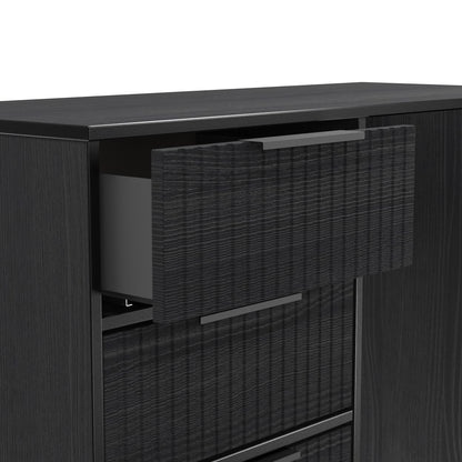 Fluted Desk Black 4 Drawers 97cm