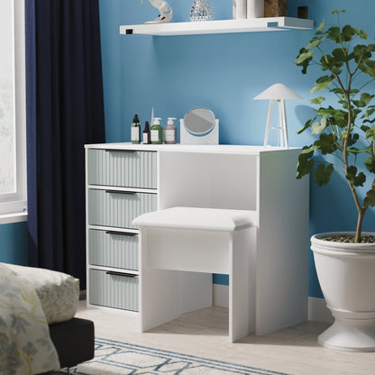 Fluted Desk Teal & White 4 Drawers 97cm