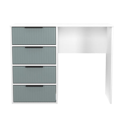 Fluted Desk Teal & White 4 Drawers 97cm