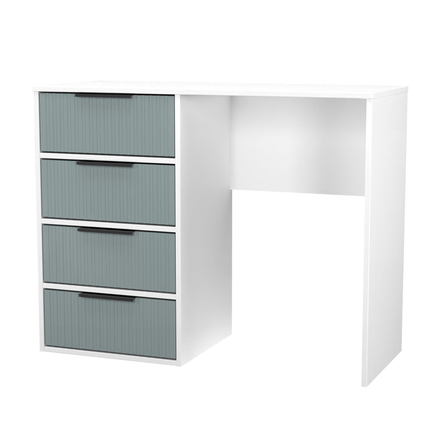Fluted Desk Teal & White 4 Drawers 97cm