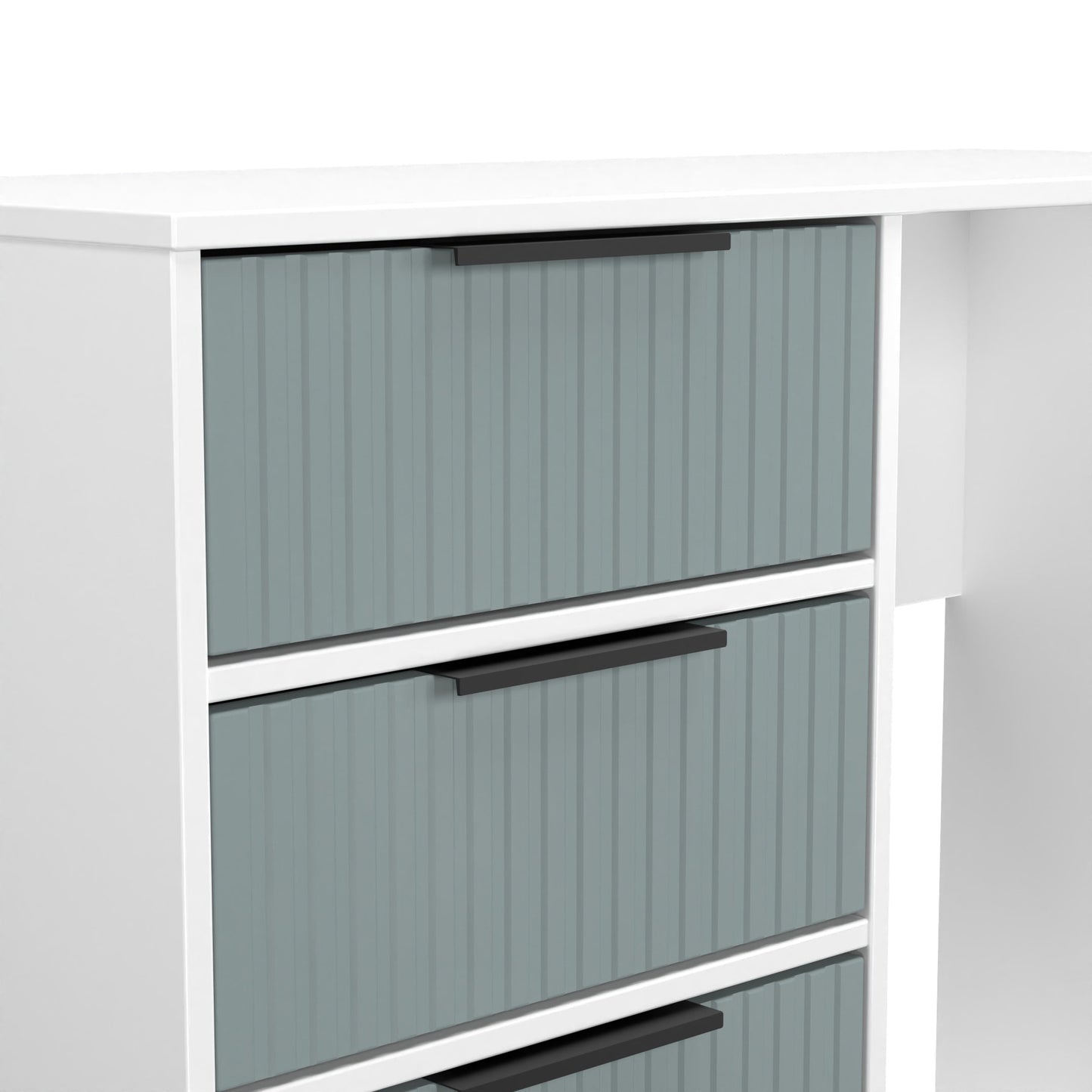 Fluted Desk Teal & White 4 Drawers 97cm