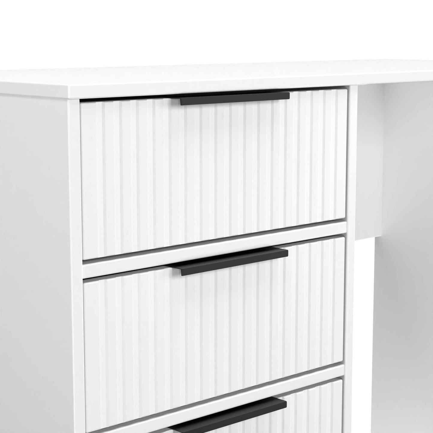 Fluted Desk White 4 Drawers 97cm