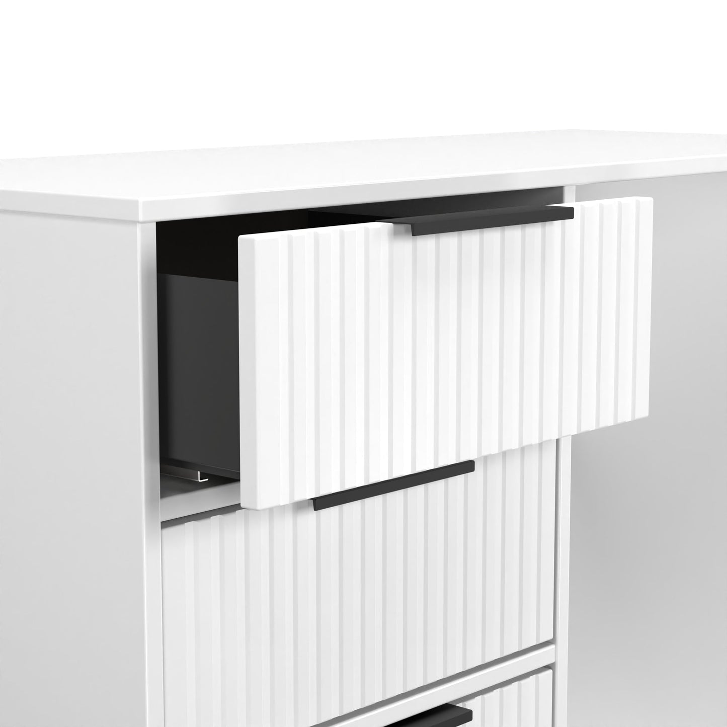 Fluted Desk White 4 Drawers 97cm
