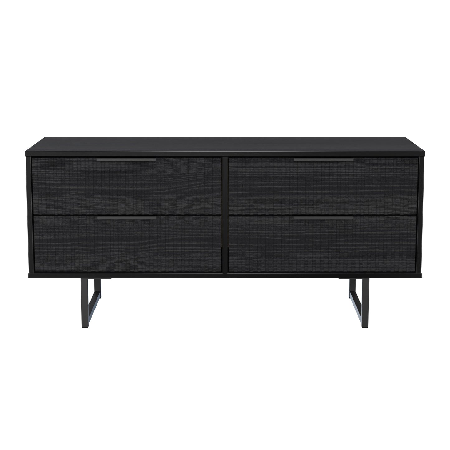 Fluted Large Chest of Drawers Black 4 Drawers 115cm