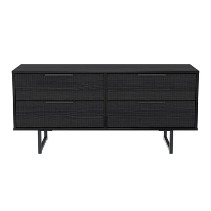 Fluted Large Chest of Drawers Black 4 Drawers 115cm