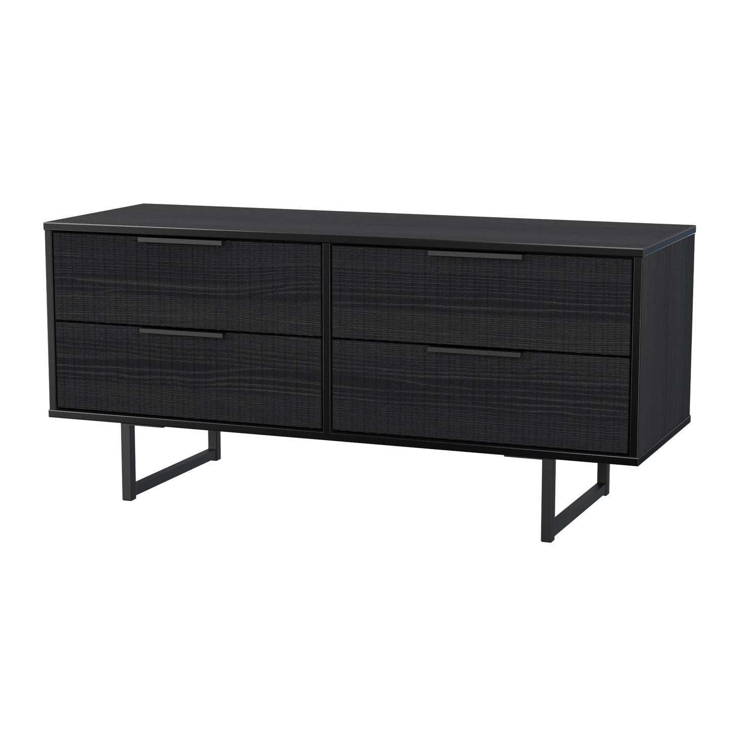 Fluted Large Chest of Drawers Black 4 Drawers 115cm