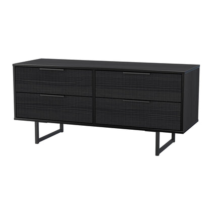 Fluted Large Chest of Drawers Black 4 Drawers 115cm
