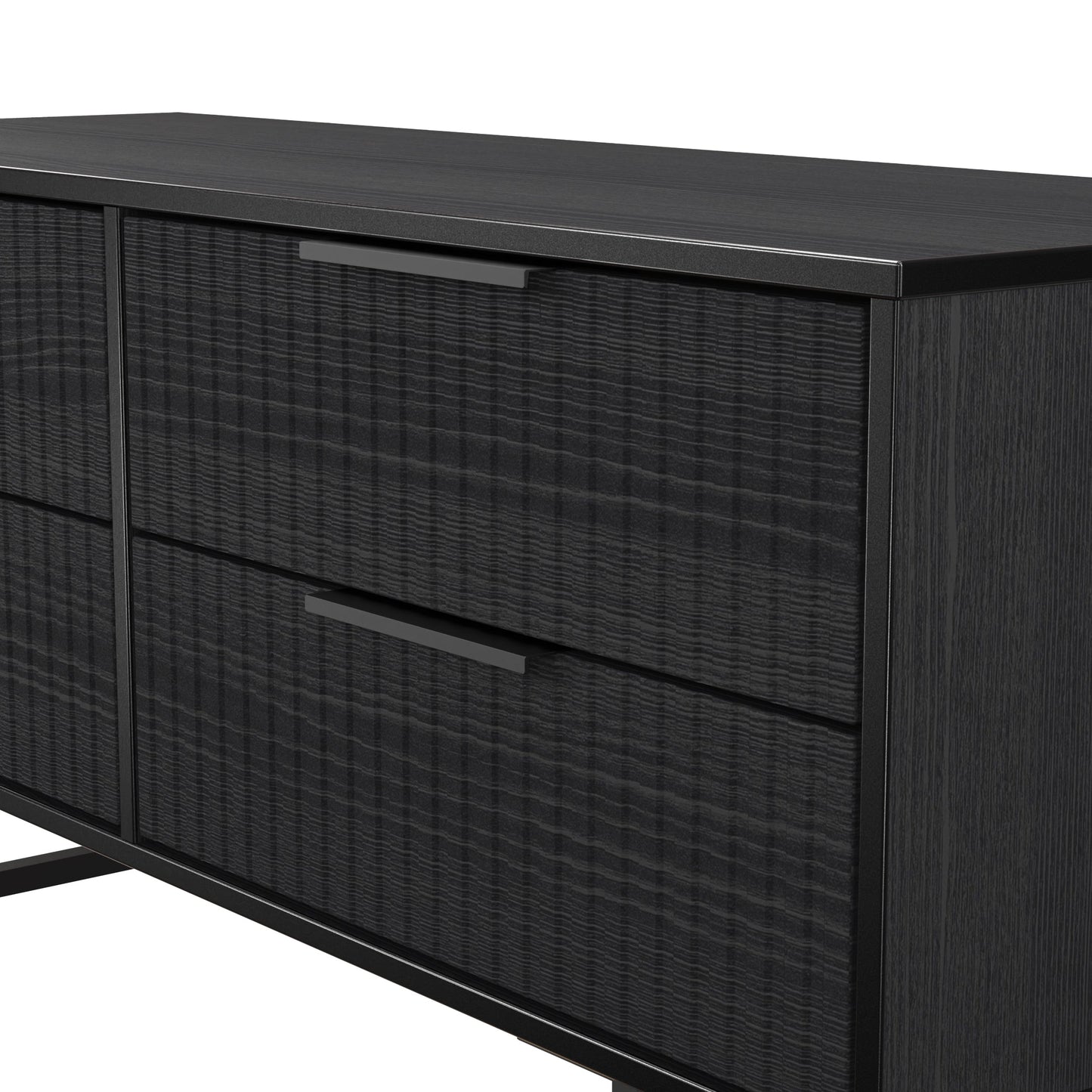 Fluted Large Chest of Drawers Black 4 Drawers 115cm
