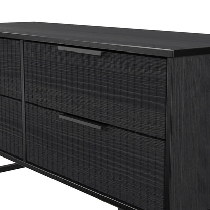 Fluted Large Chest of Drawers Black 4 Drawers 115cm