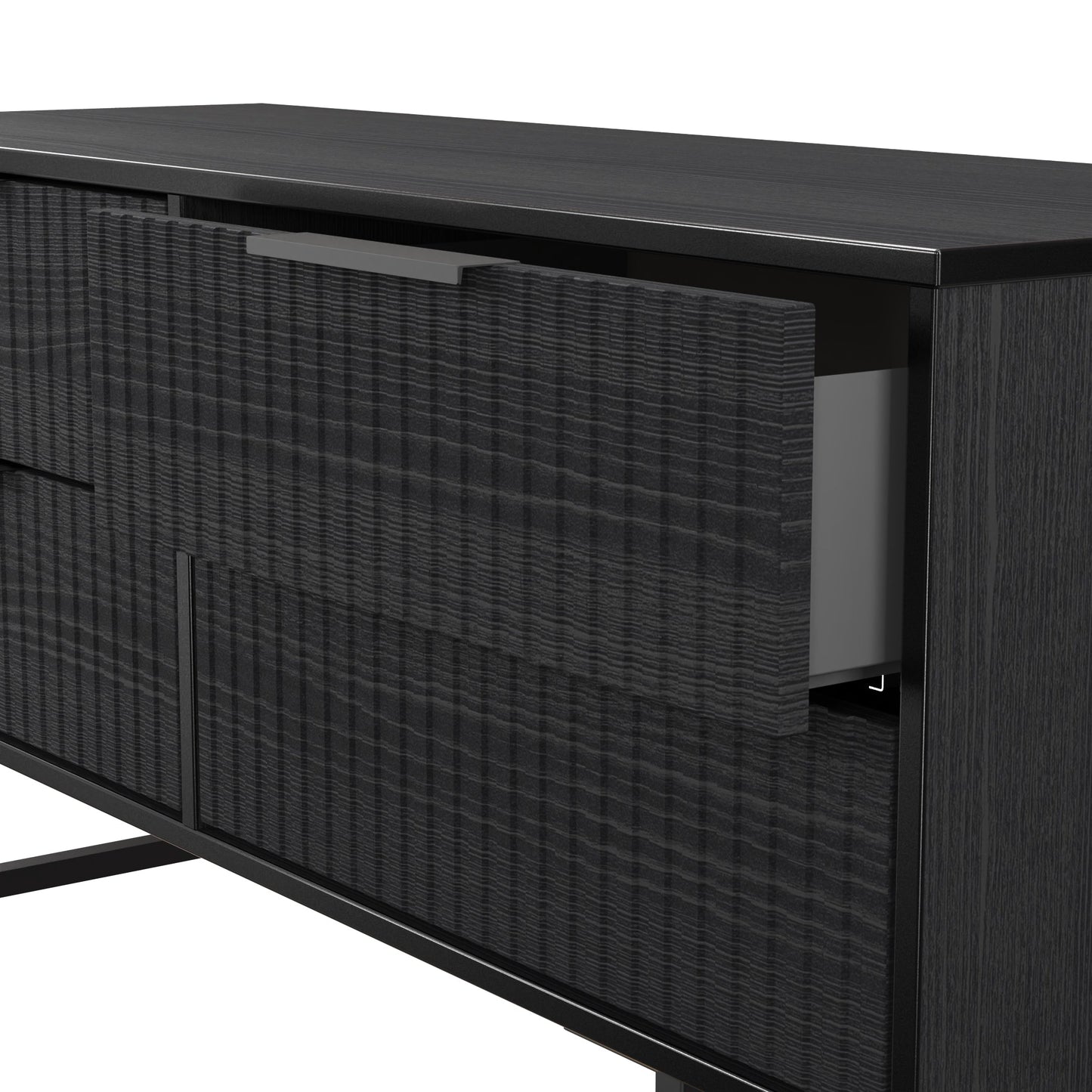 Fluted Large Chest of Drawers Black 4 Drawers 115cm