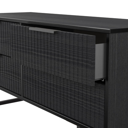 Fluted Large Chest of Drawers Black 4 Drawers 115cm