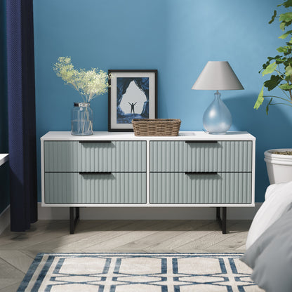 Fluted Large Chest of Drawers Teal & White 4 Drawers 115cm