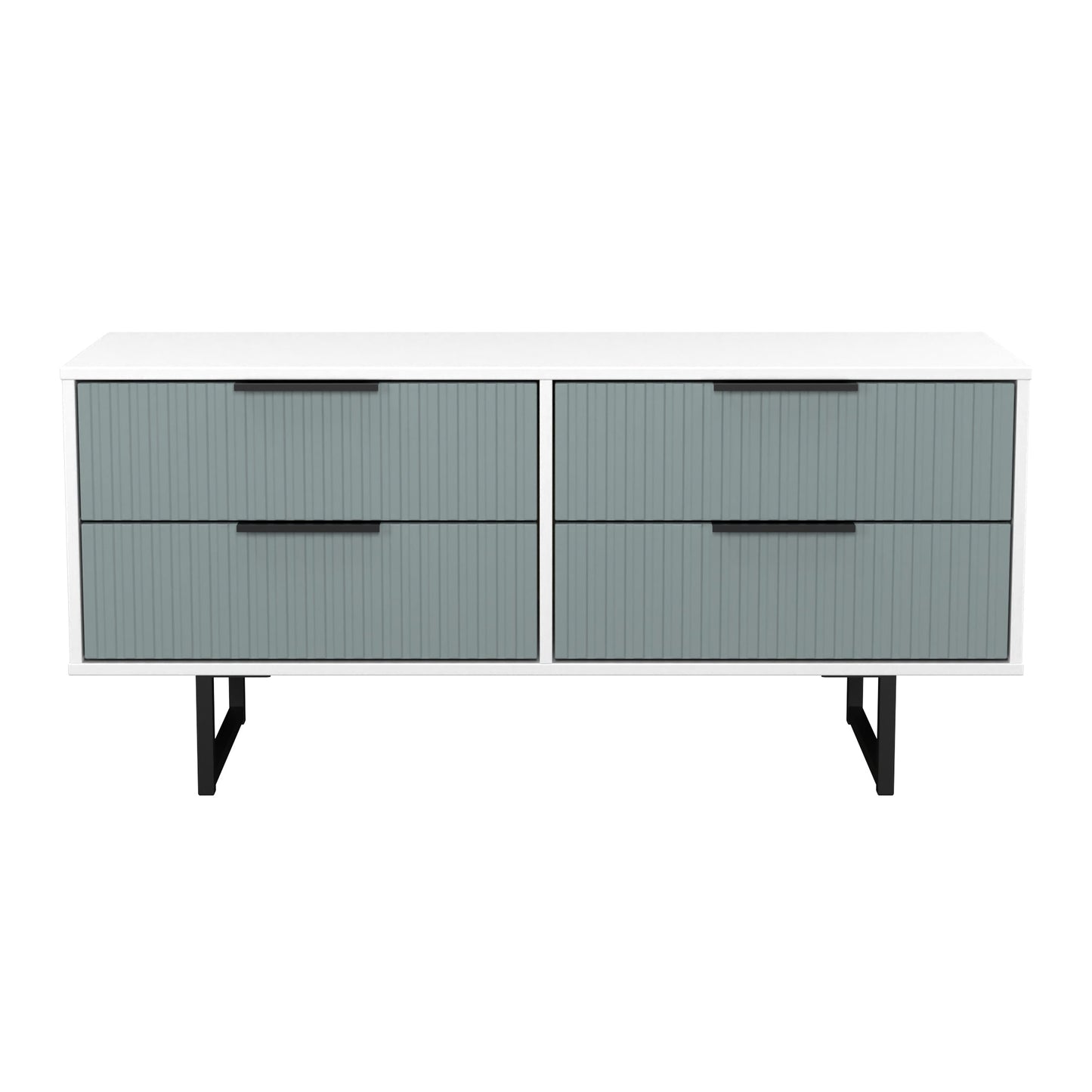 Fluted Large Chest of Drawers Teal & White 4 Drawers 115cm