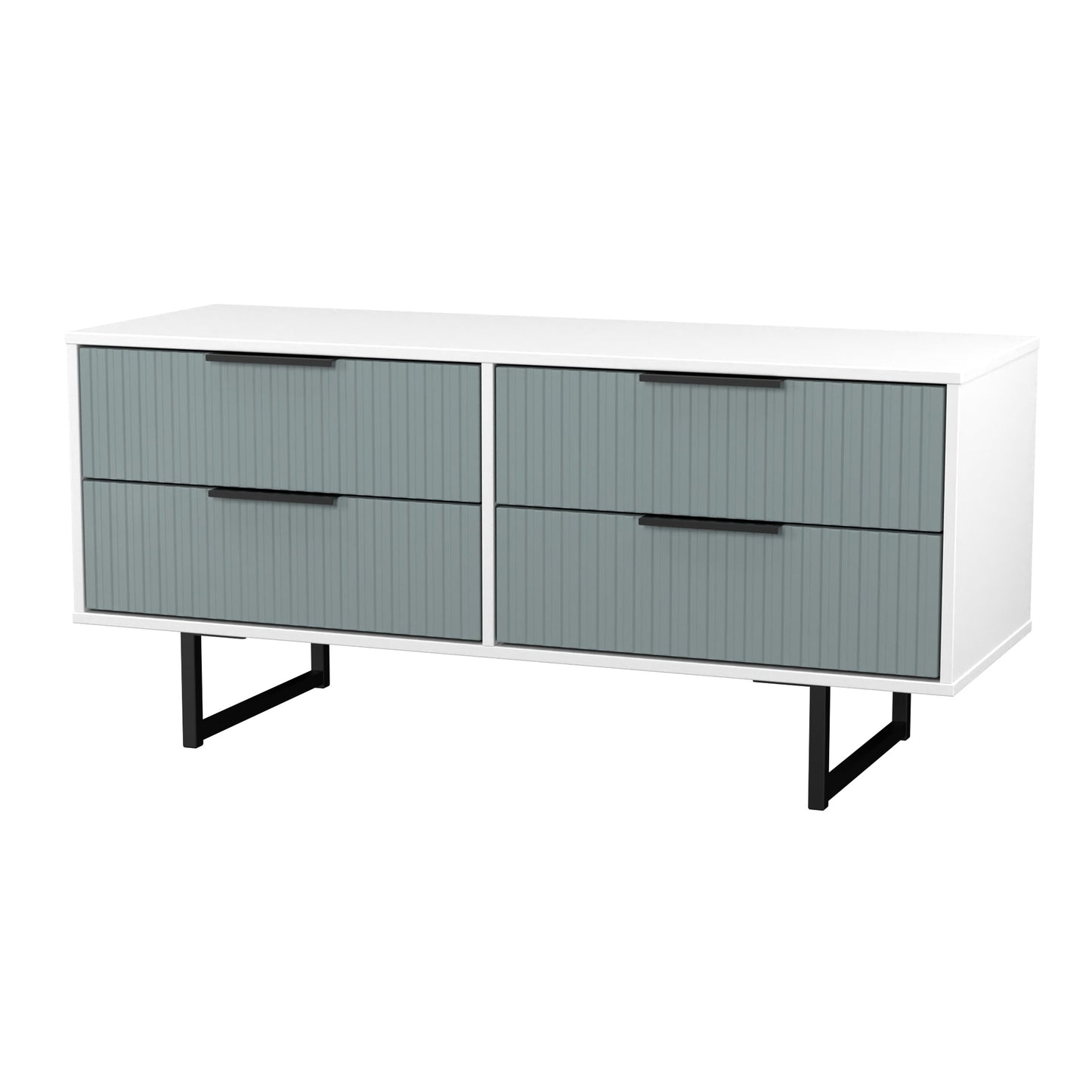 Fluted Large Chest of Drawers Teal & White 4 Drawers 115cm