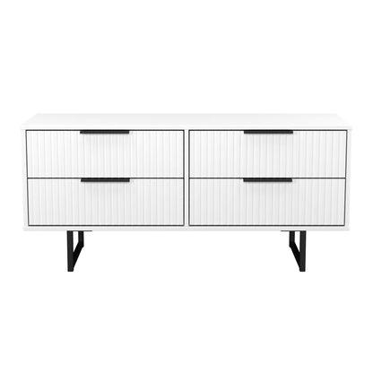 Fluted Large Chest of Drawers White 4 Drawers 115cm