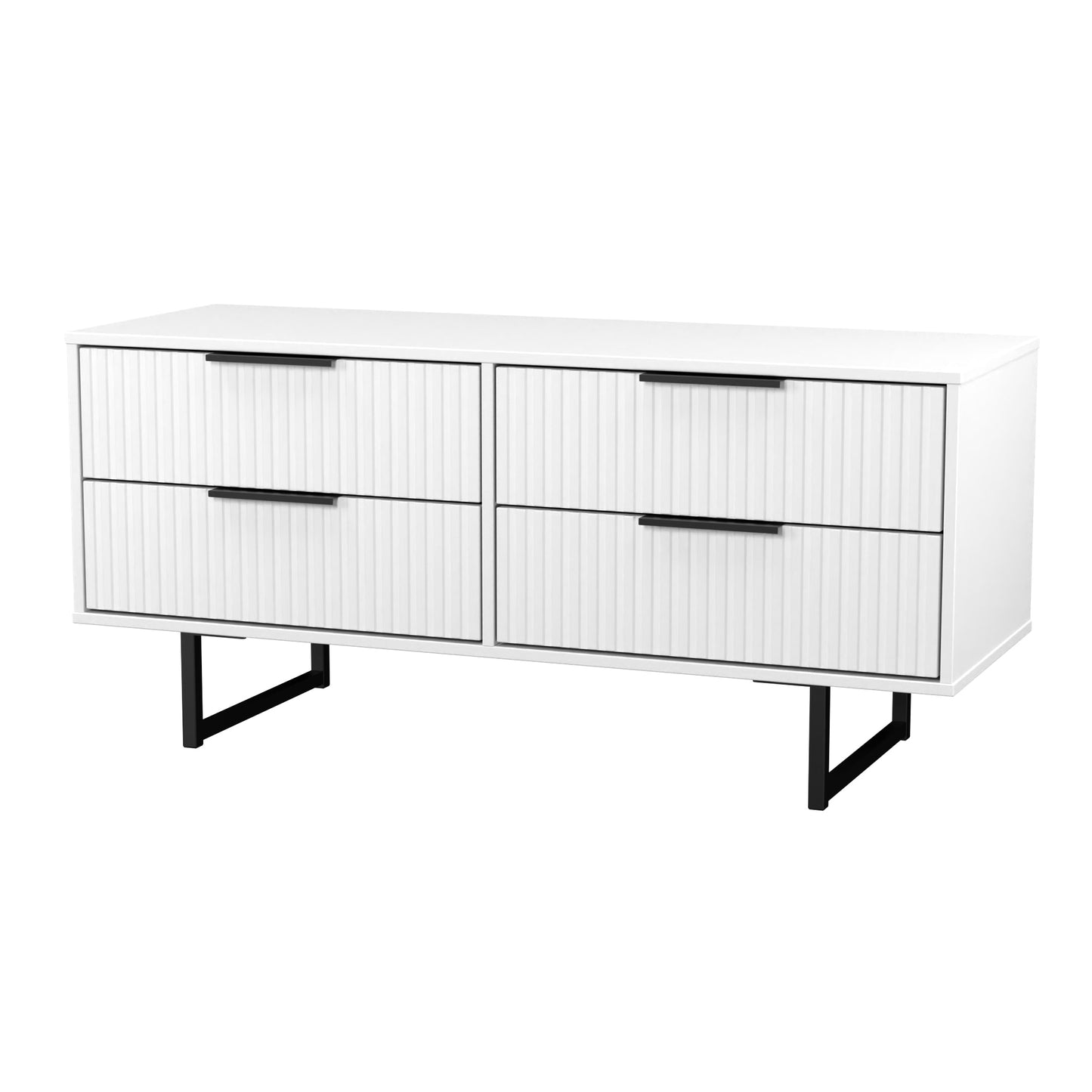 Fluted Large Chest of Drawers White 4 Drawers 115cm