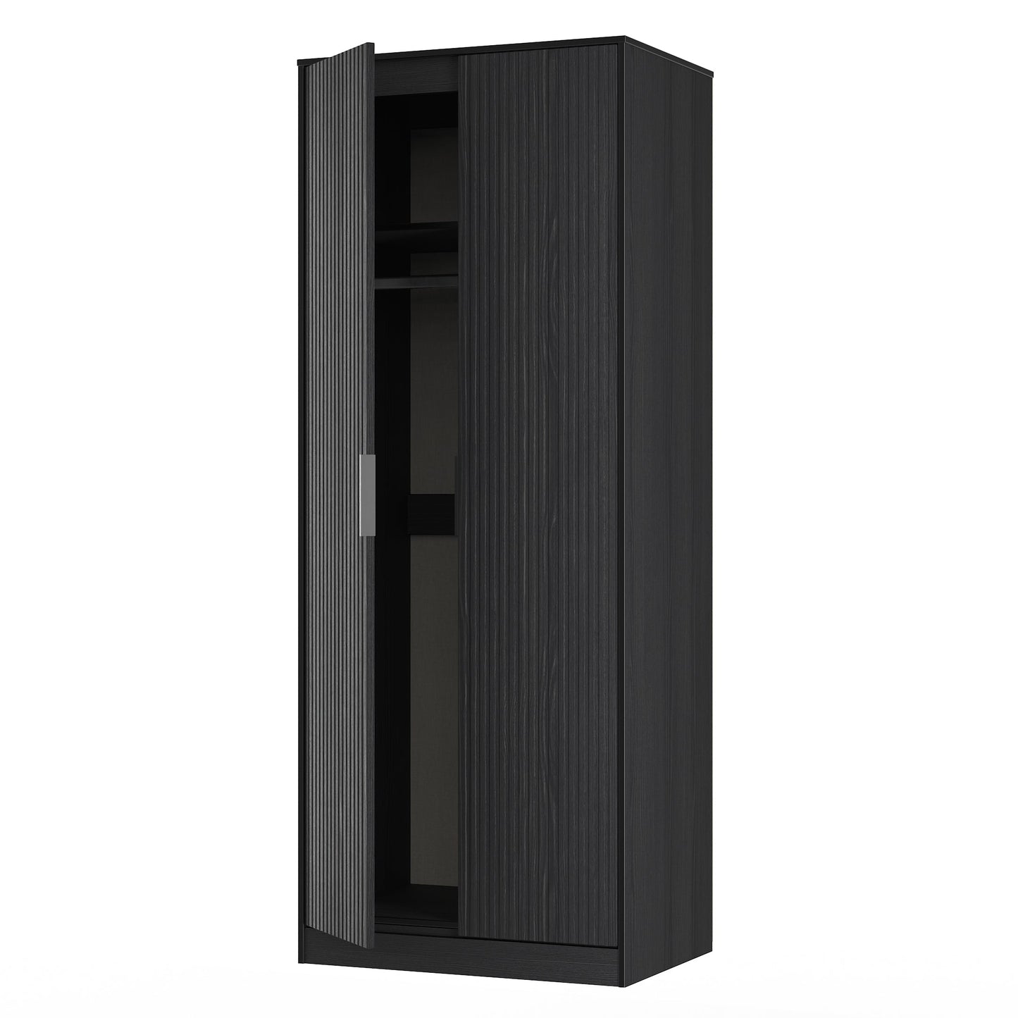 Fluted Tall Wardrobe Black 1 Shelf 197cm