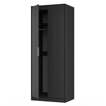 Fluted Tall Wardrobe Black 1 Shelf 197cm