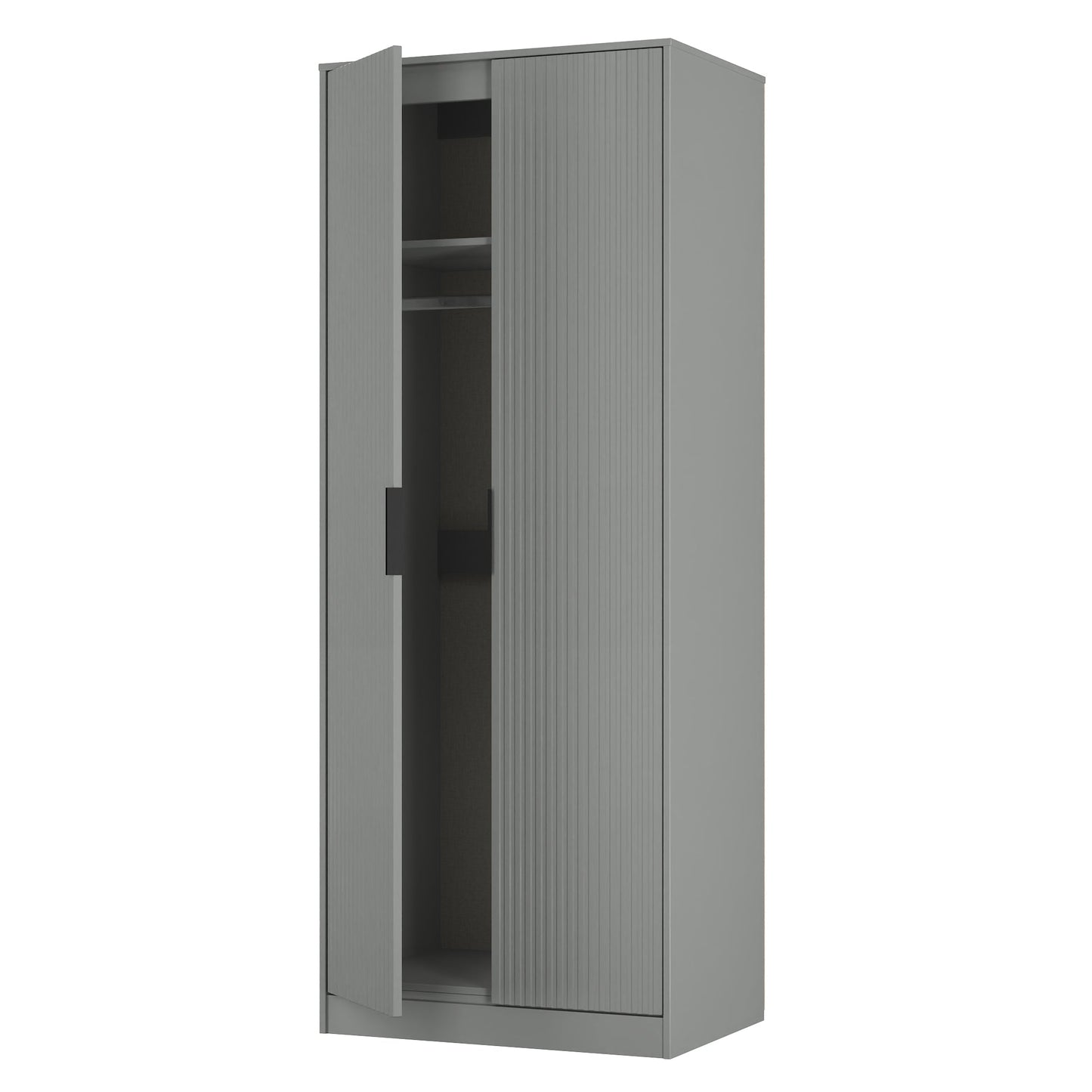 Fluted Tall Wardrobe Grey 1 Shelf 197cm