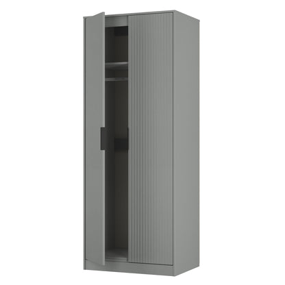 Fluted Tall Wardrobe Grey 1 Shelf 197cm