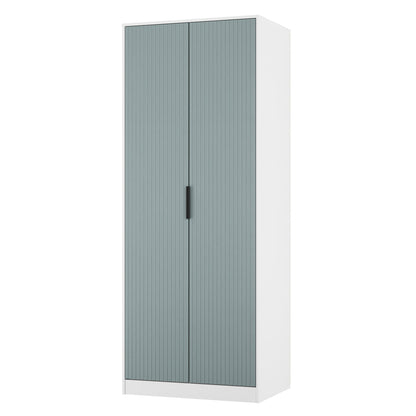 Fluted Tall Wardrobe Teal & White 1 Shelf 197cm