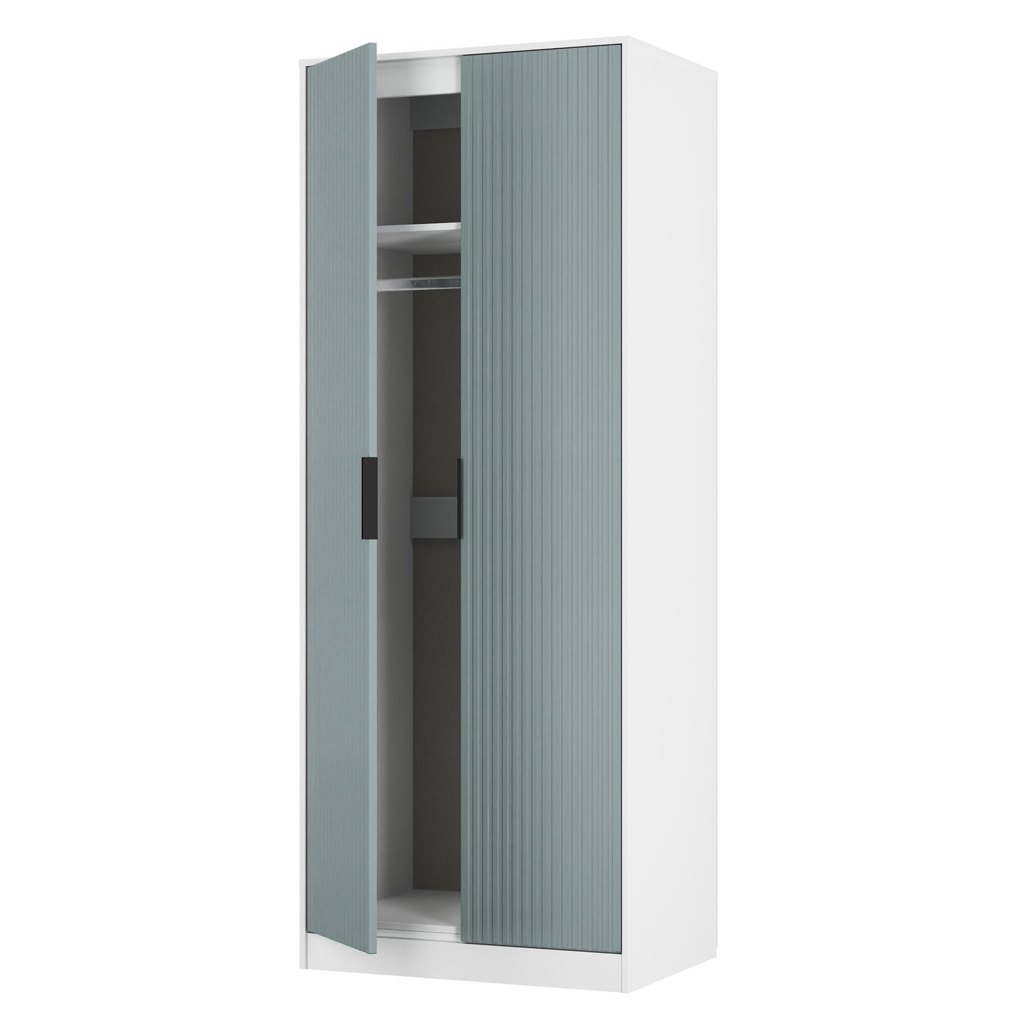 Fluted Tall Wardrobe Teal & White 1 Shelf 197cm