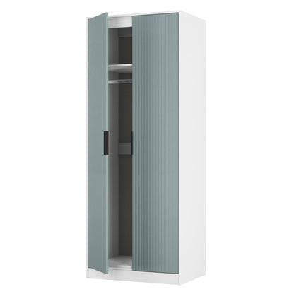 Fluted Tall Wardrobe Teal & White 1 Shelf 197cm