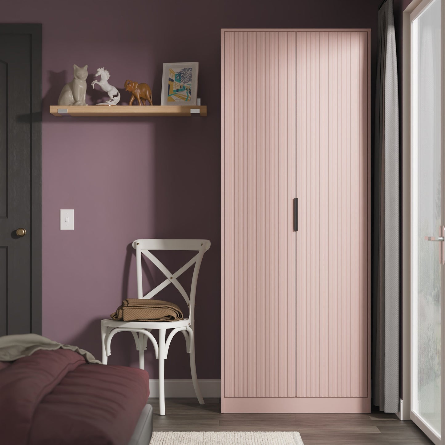 Fluted Tall Wardrobe Pink 1 Shelf 197cm