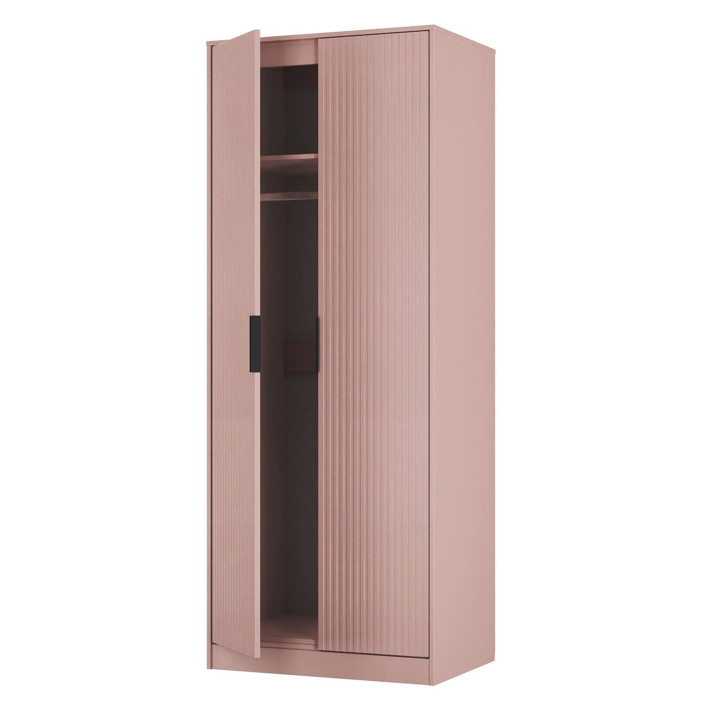 Fluted Tall Wardrobe Pink 1 Shelf 197cm
