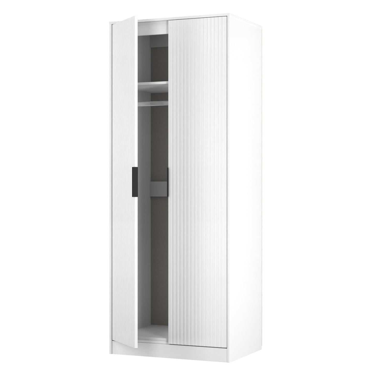 Fluted Tall Wardrobe White 1 Shelf 197cm