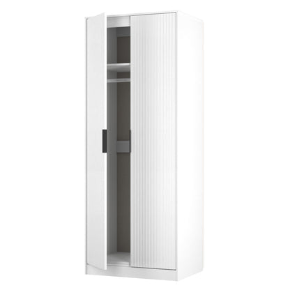 Fluted Tall Wardrobe White 1 Shelf 197cm