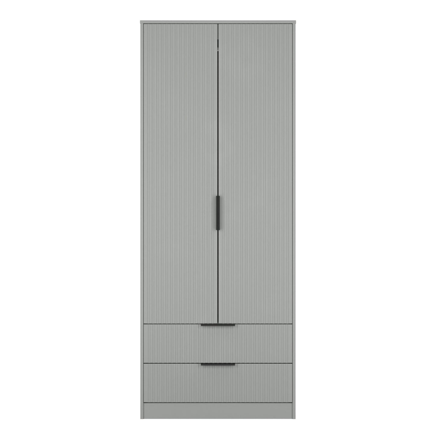 Fluted Tall Wardrobe Grey 2 Drawers 197cm