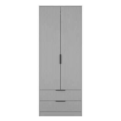 Fluted Tall Wardrobe Grey 2 Drawers 197cm