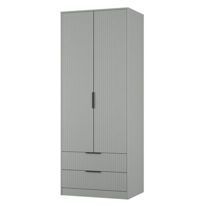Fluted Tall Wardrobe Grey 2 Drawers 197cm