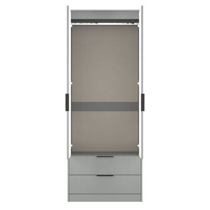 Fluted Tall Wardrobe Grey 2 Drawers 197cm